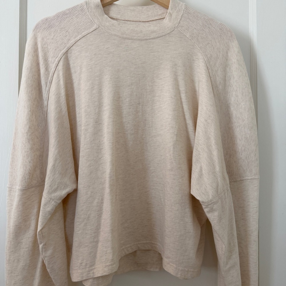 Aerie Oatmeal Heather Ribbed Mixed Texture Long Sleeve Dolman‎ Top Size M: boho
